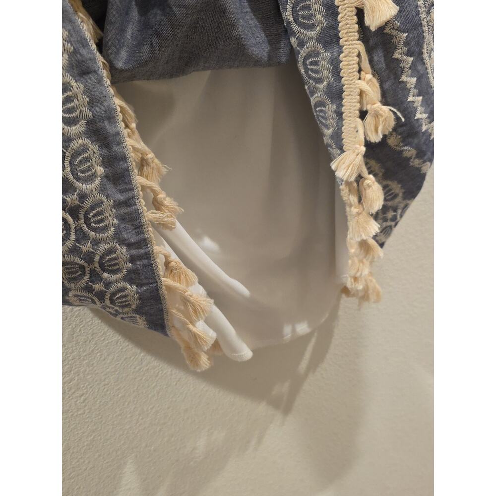 Mi Ami Francesca Blue Cold Shoulder Dress White Fringe Lace Sz L Western Boho - Picture 6 of 8